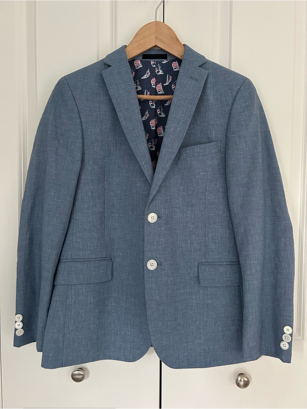 Lauren Ralph Lauren light blue chambray linen blend blazer boys 16 sailboat